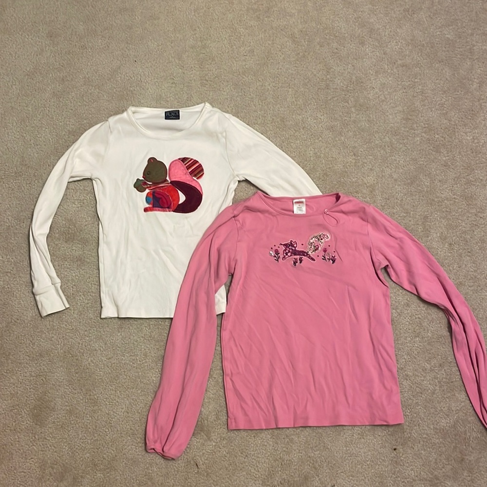 Two Youth Girls Squirrel Shirt (pink/white)